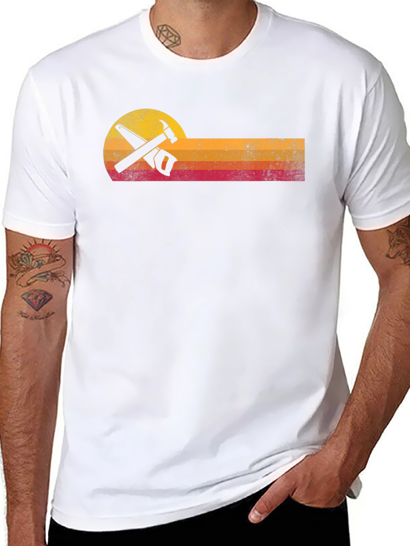 Retro Carpenter T-Shirt - Hammer & Saw Design
