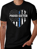 Proud Sister Thin Blue Line Heart T-Shirt