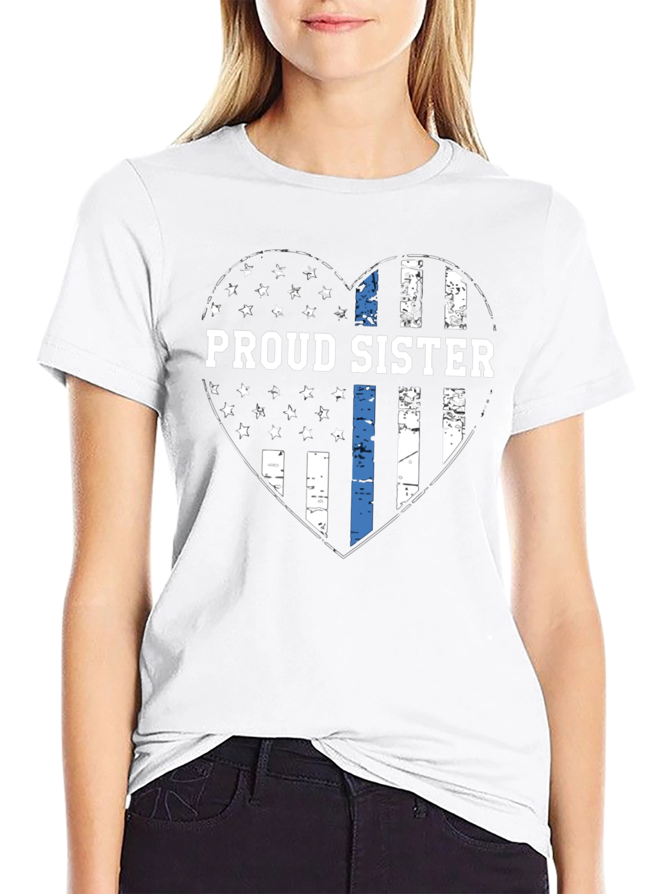Proud Sister Thin Blue Line Heart T-Shirt