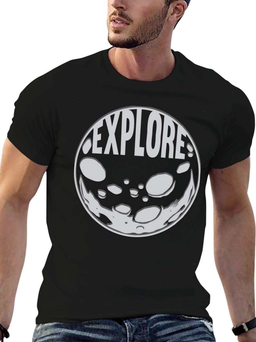 Explore Moon Graphic T-Shirt - Black Cotton Blend
