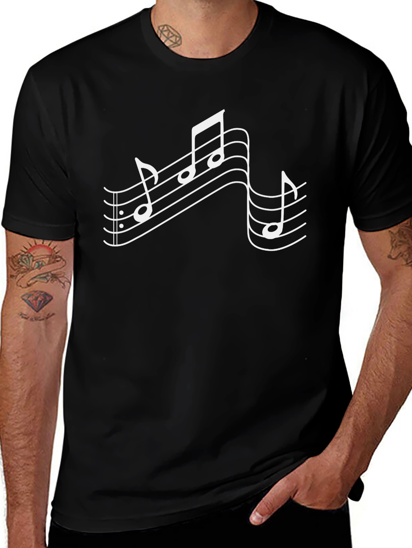 Musical Notes Graphic T-Shirt - Black Cotton Tee