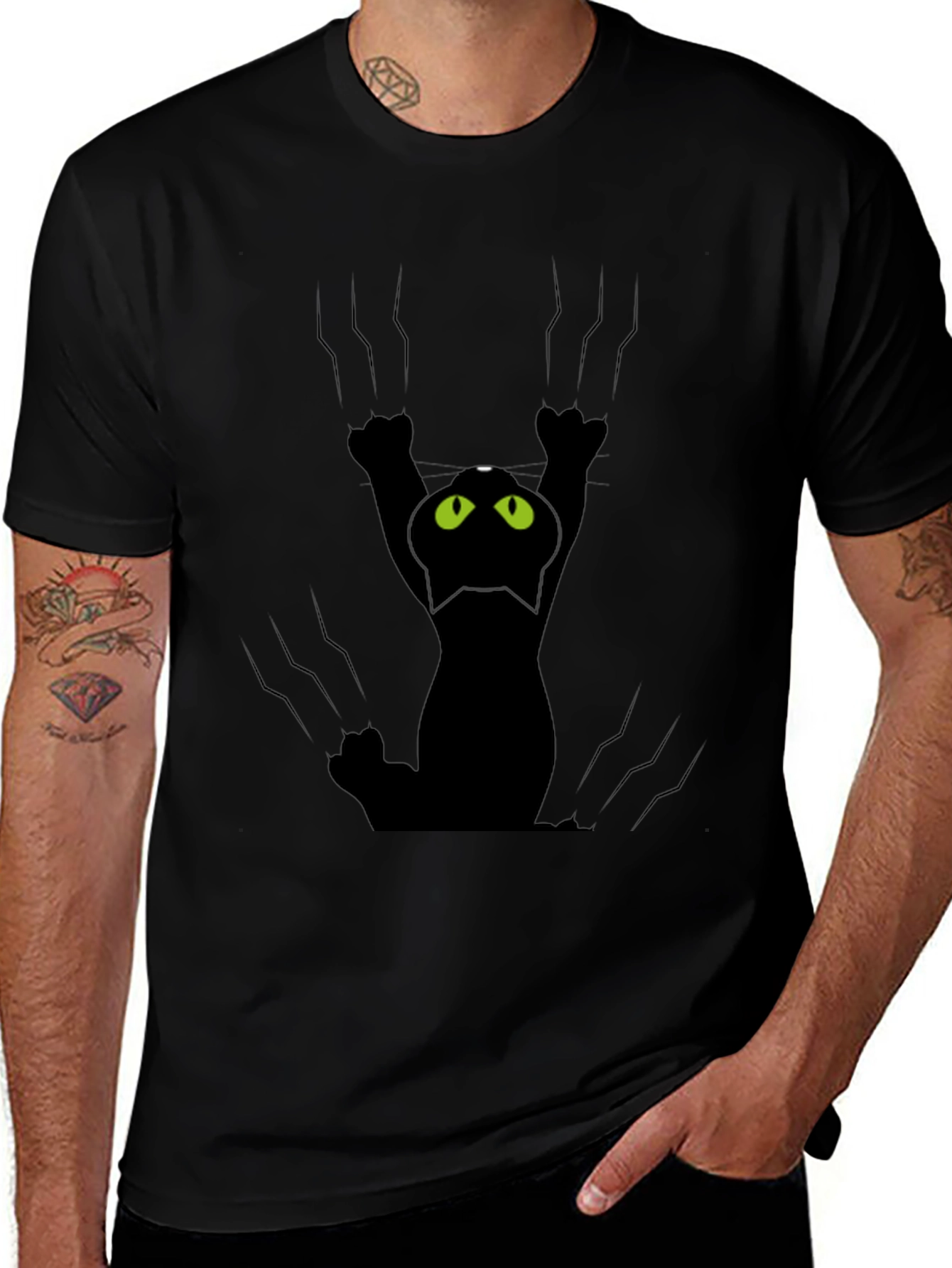 Black Cat Scratch T-Shirt - Fun Graphic Tee