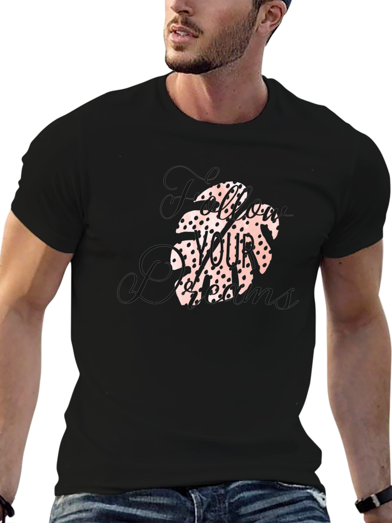 Tropical Leaf Graphic T-Shirt - Stylish Black Tee