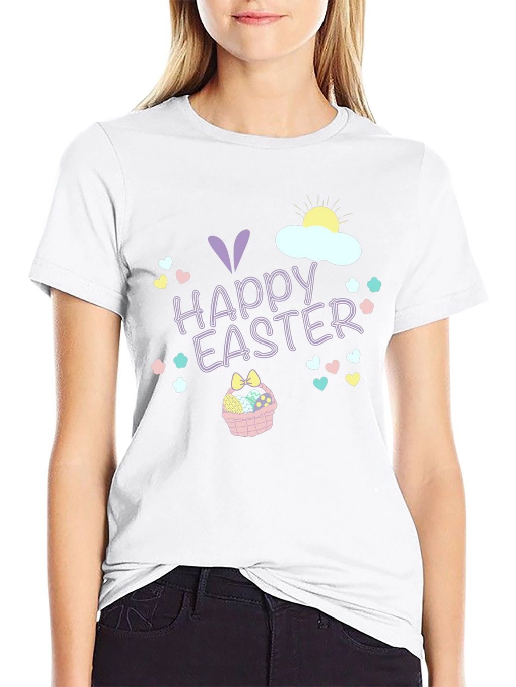 Happy Easter T-Shirt Black Crew Neck