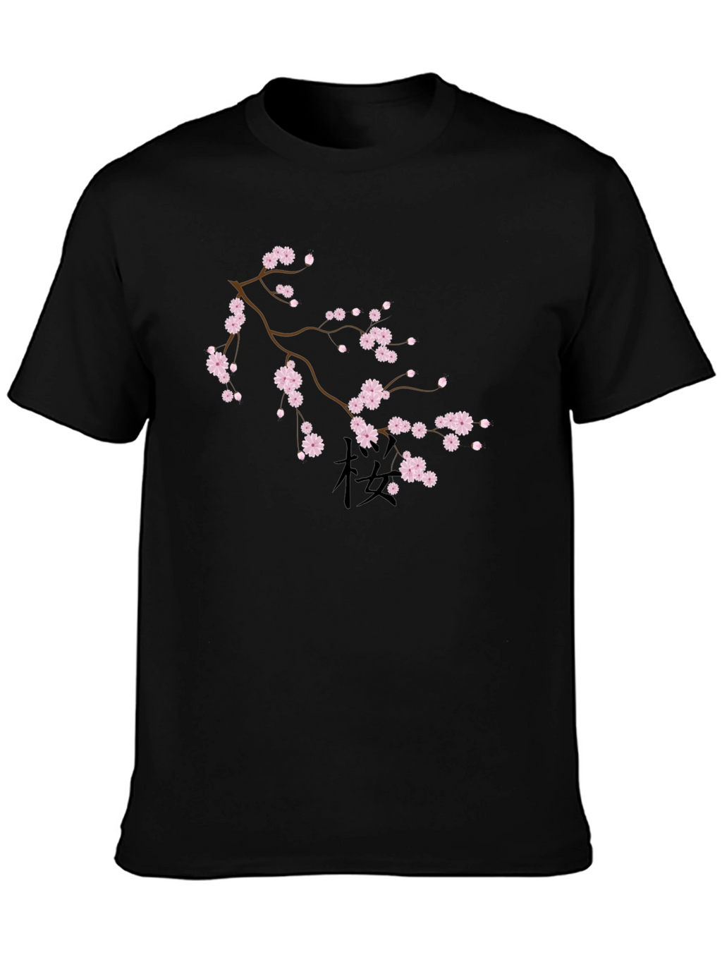 Black T-Shirt with Cherry Blossom Design