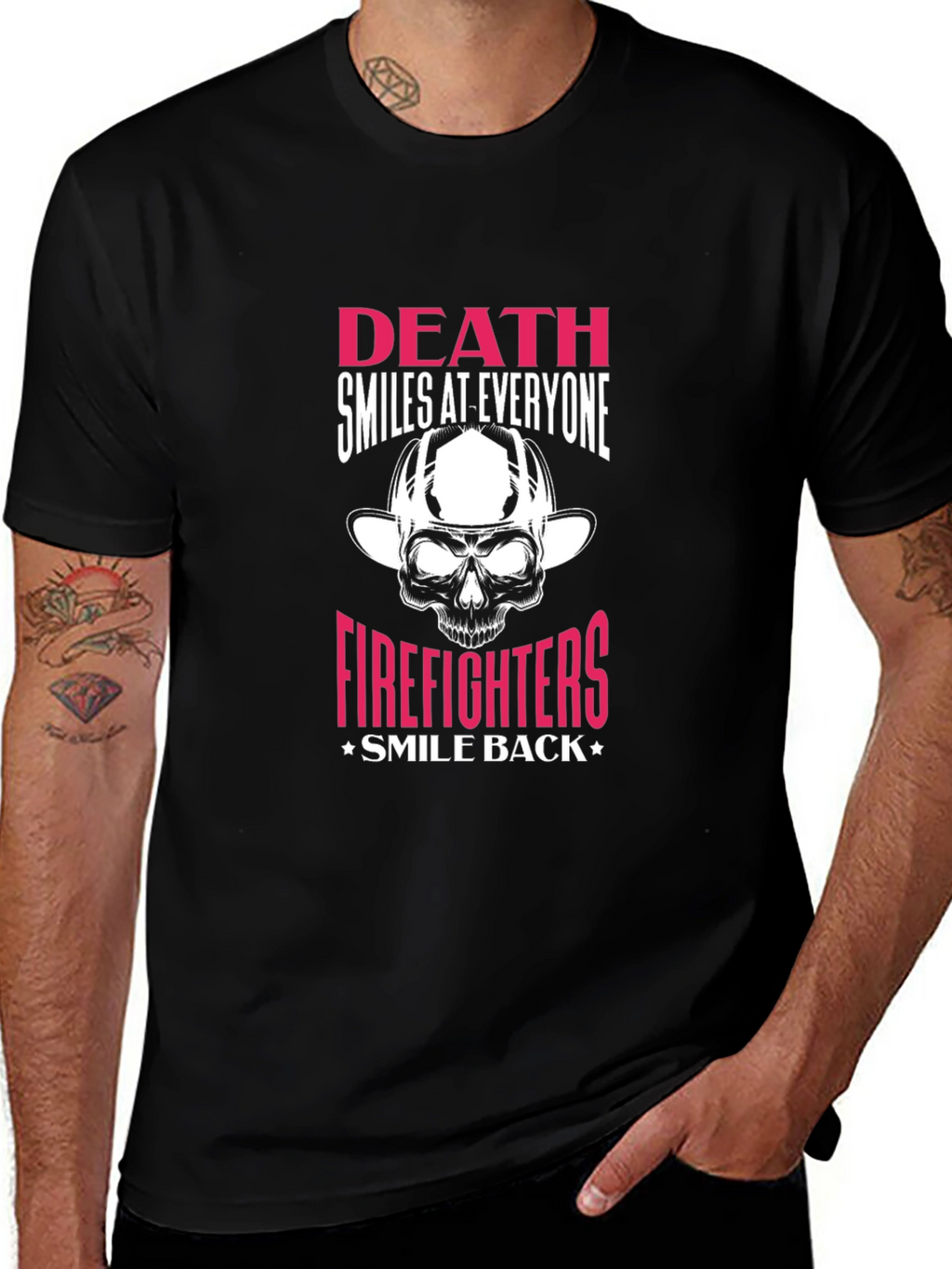 Firefighter Skull Graphic T-Shirt - Death Smiles At Everyone