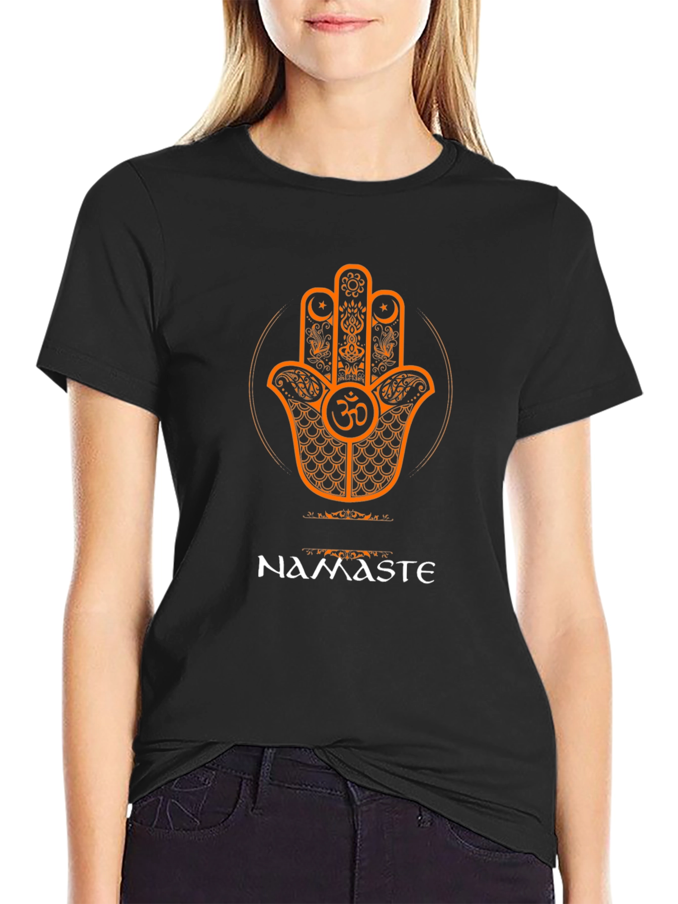 Namaste Hamsa Hand Graphic T-Shirt - Spiritual Design
