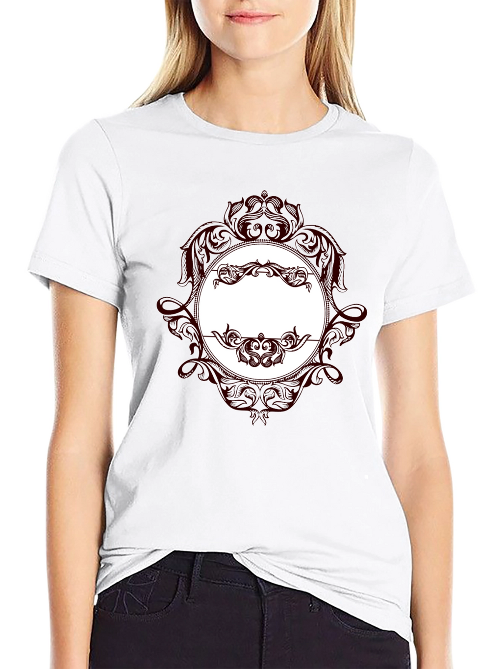 Elegant Black T-Shirt with Ornate Design