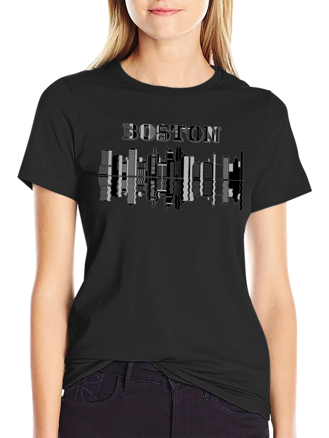 Boston Skyline Graphic Print T-Shirt