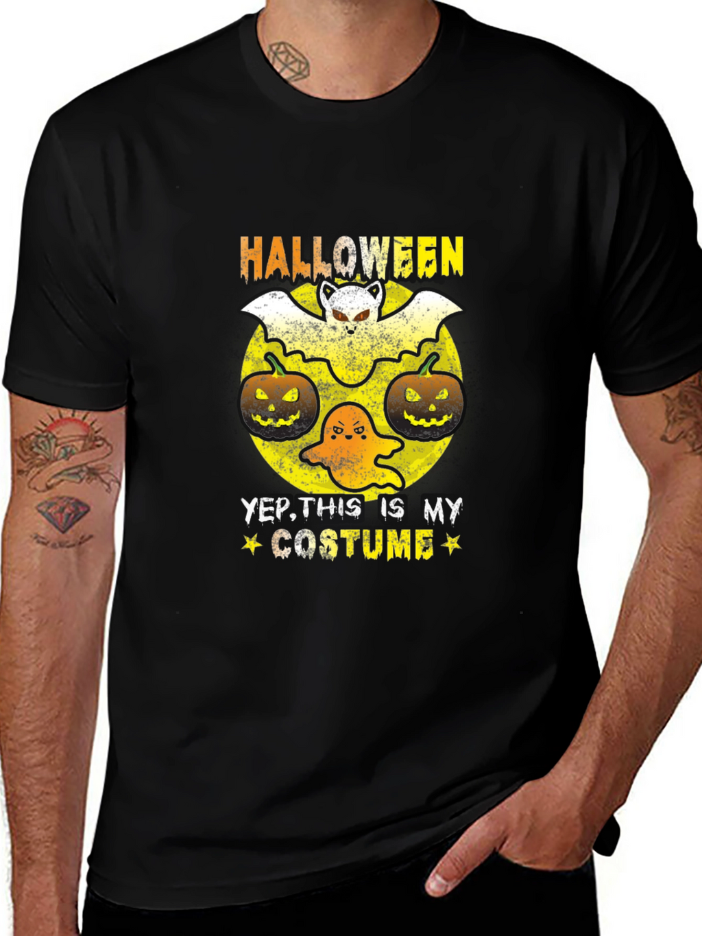 Halloween Costume T-Shirt: Bat Ghost and Pumpkins