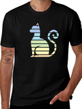 Striped Cat Graphic Tee - Mens Black T-Shirt