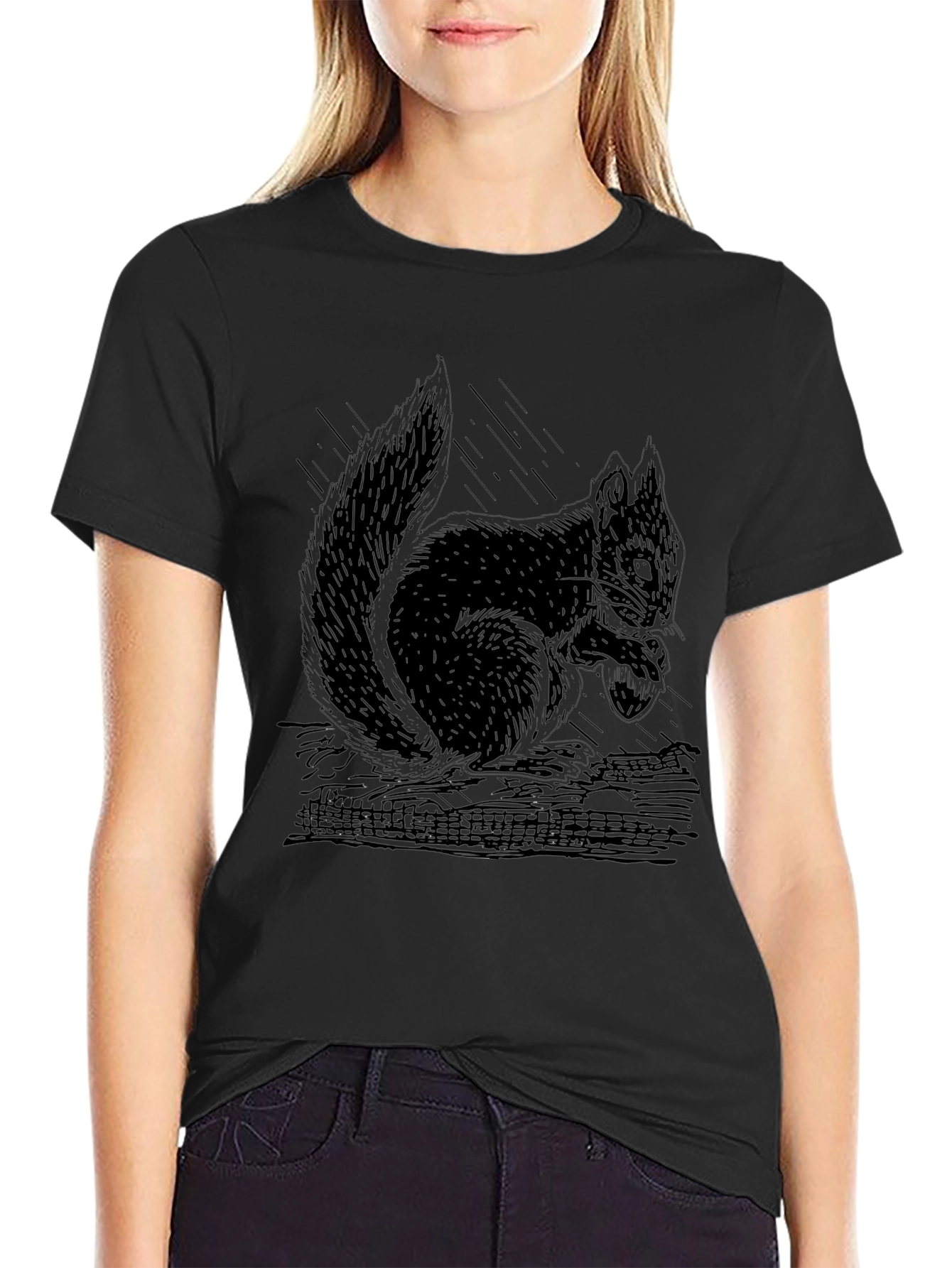 Mens Black Squirrel Graphic T-Shirt