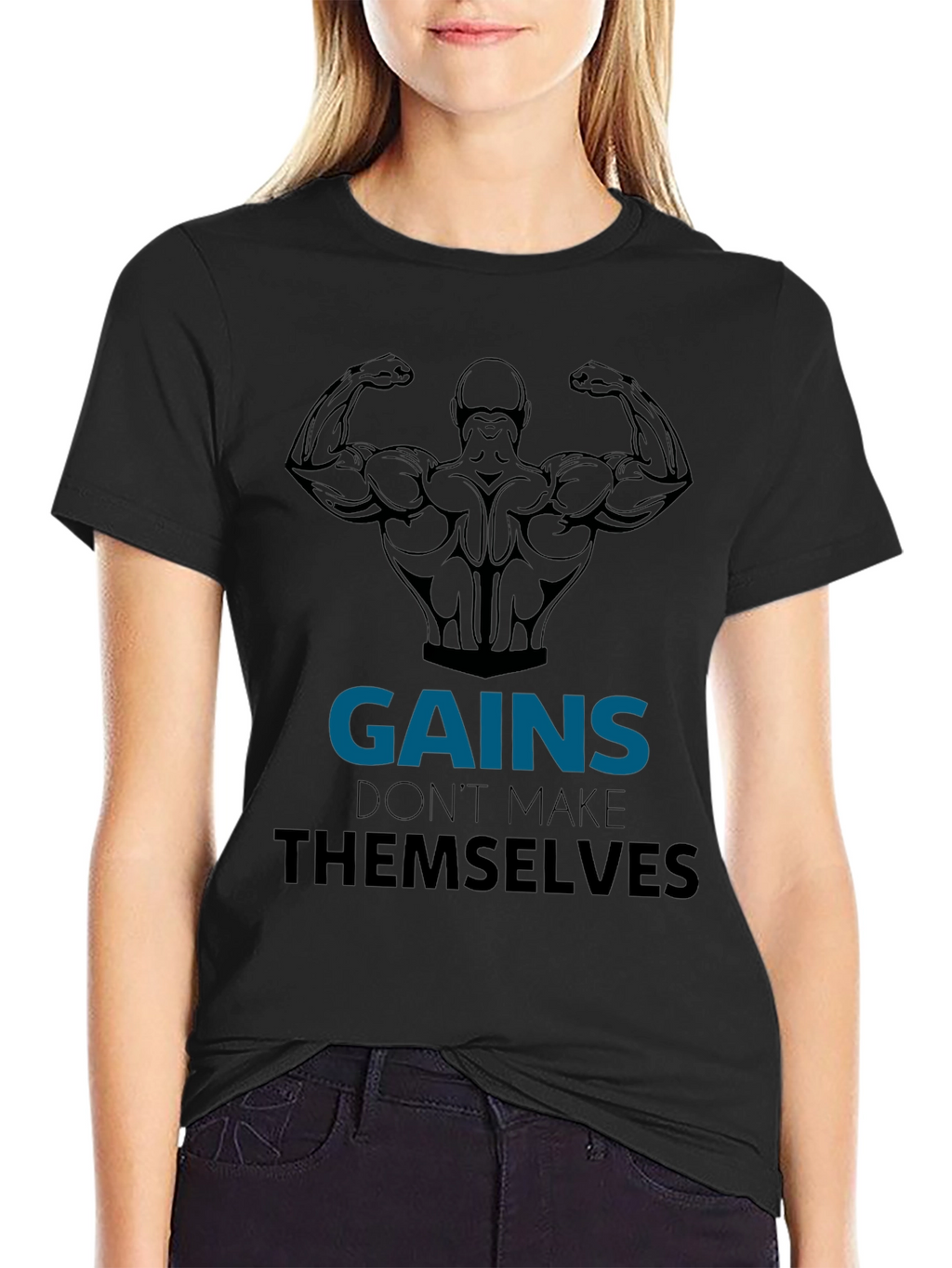 Gains Black Graphic T-Shirt - Workout Motivation