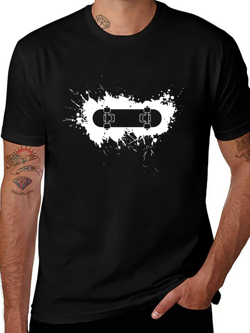 Skateboard Graphic Tee - Black Cotton Blend
