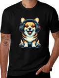 Corgi Headphones Graphic T-Shirt