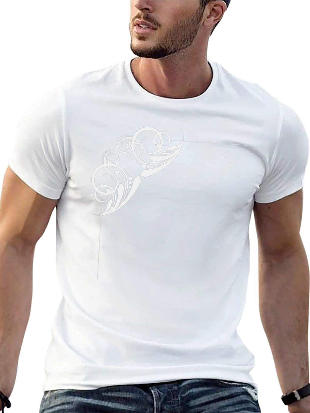 Stylish Black T-Shirt with Abstract White Design