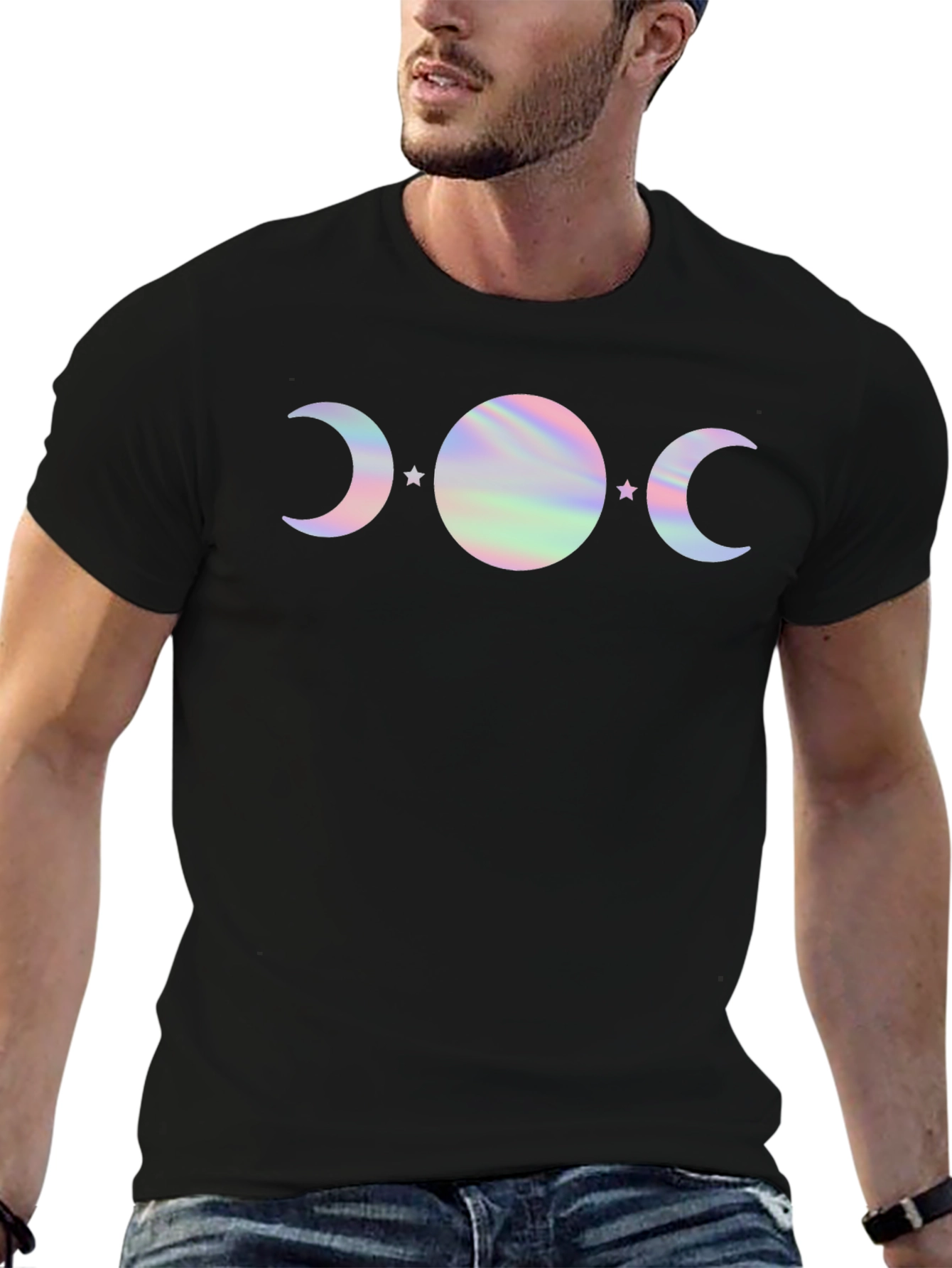 Mystic Moon Phases Graphic Tee - Holographic Design