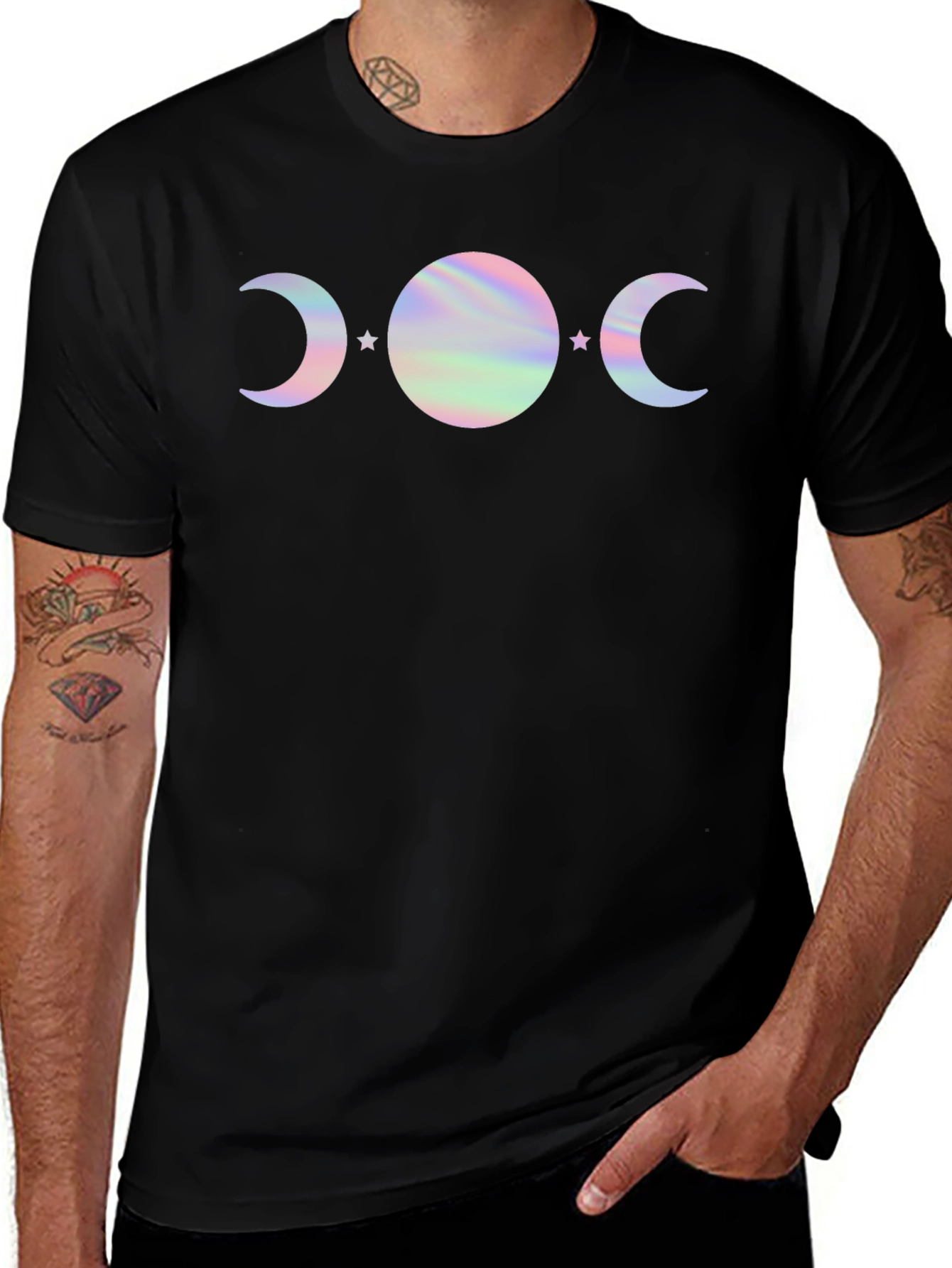 Mystic Moon Phases Graphic Tee - Holographic Design