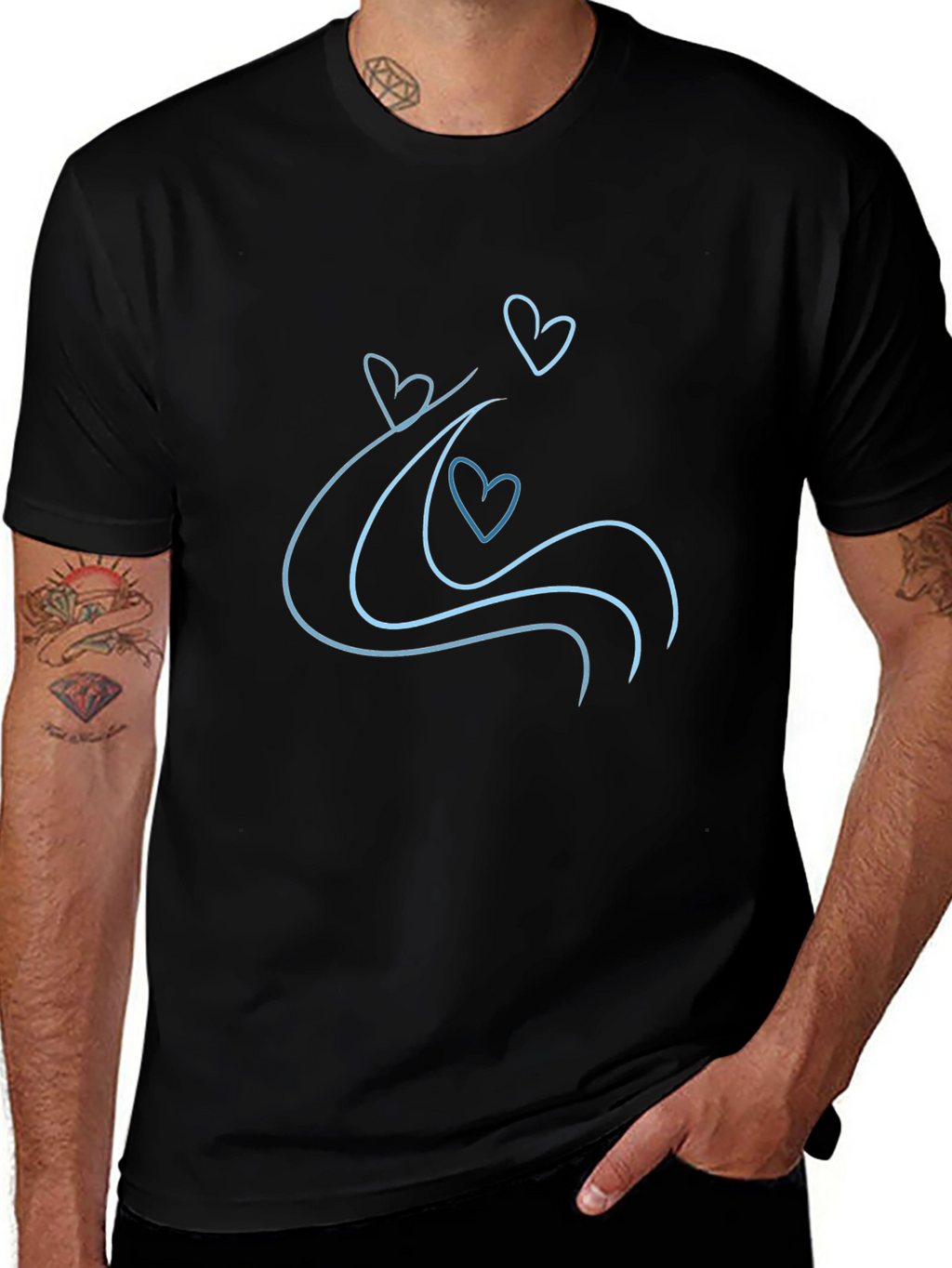 Heart Wave Black Tee - Minimalist Design