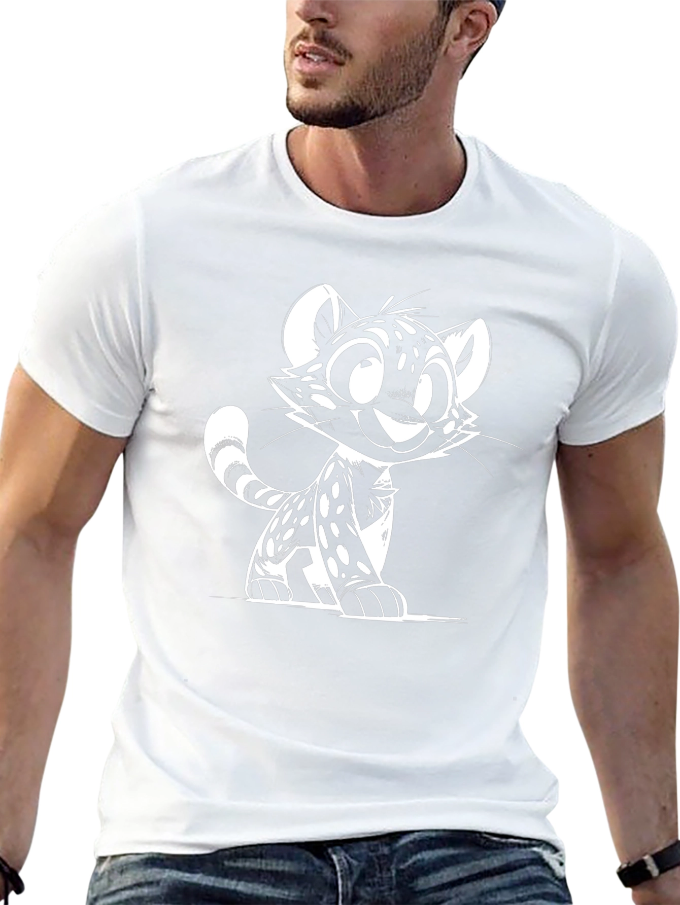 Cartoon Cat Graphic Tee - Black Unisex T-Shirt
