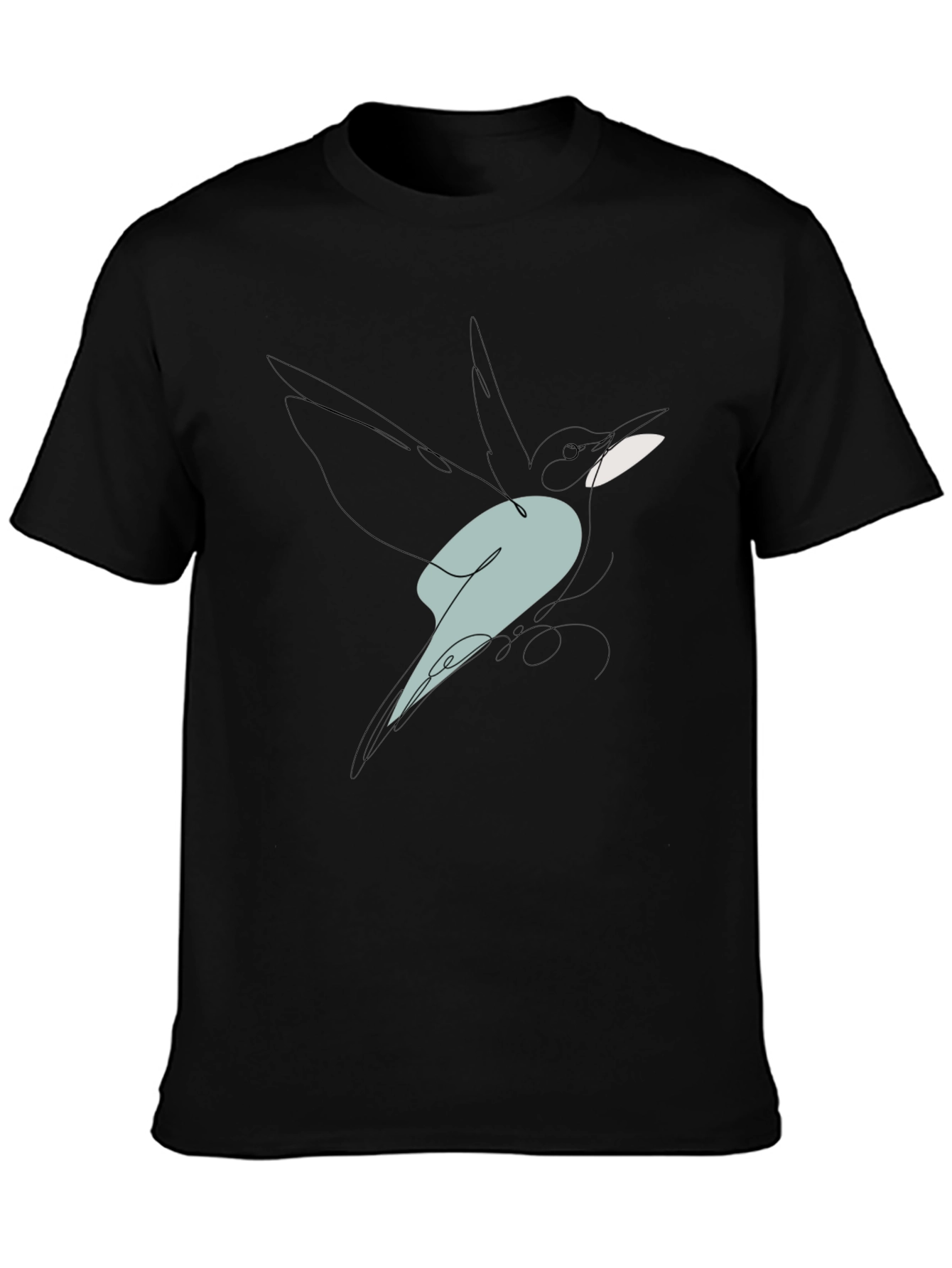 Abstract Bird Line Art Graphic Tee - Black