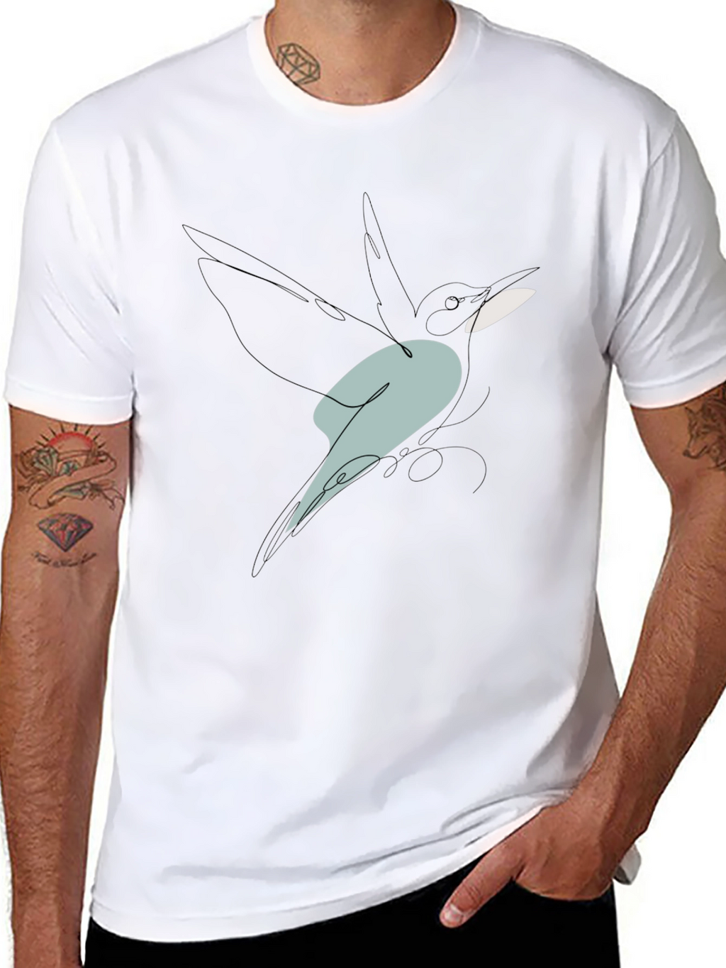 Abstract Bird Line Art Graphic Tee - Black