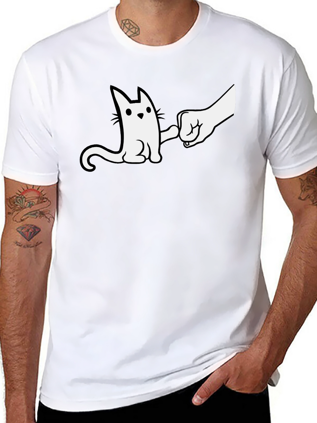 Cat Fist Bump Graphic T-Shirt - Cool & Casual