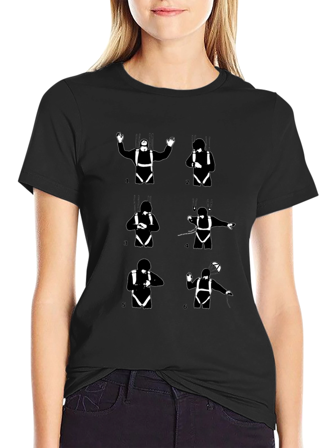 Skydiving Steps Black T-Shirt