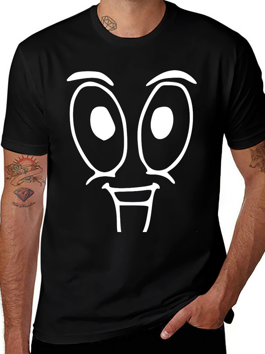 Funny Face Graphic Tee - Black Cotton T-Shirt