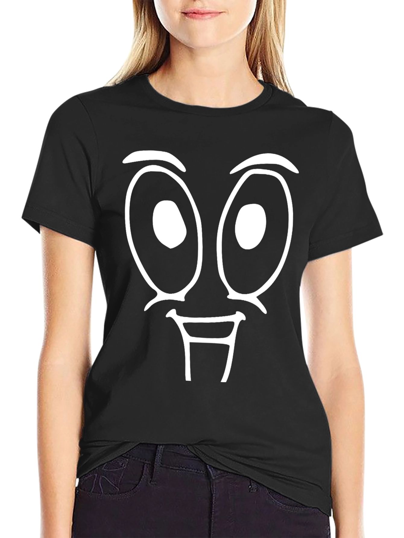 Funny Face Graphic Tee - Black Cotton T-Shirt