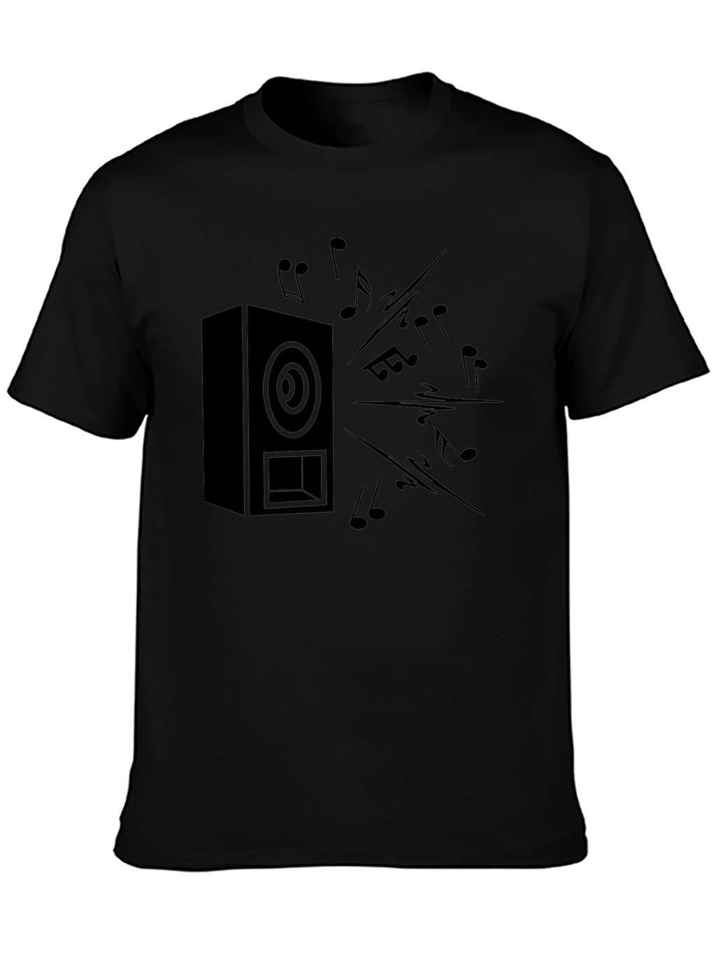 Black Speaker & Music Notes Graphic T-Shirt