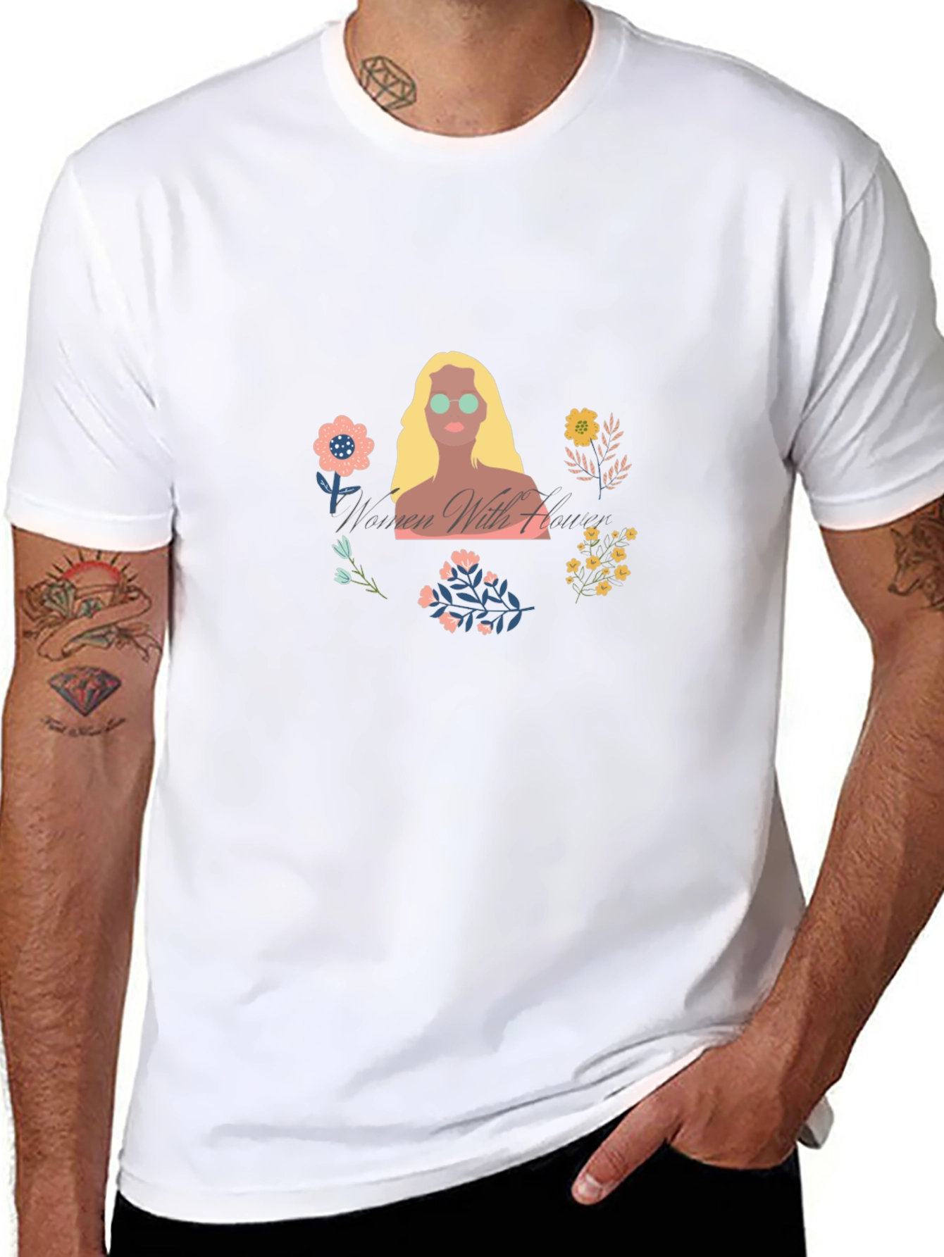 Women with Flowers Graphic Tee - Black