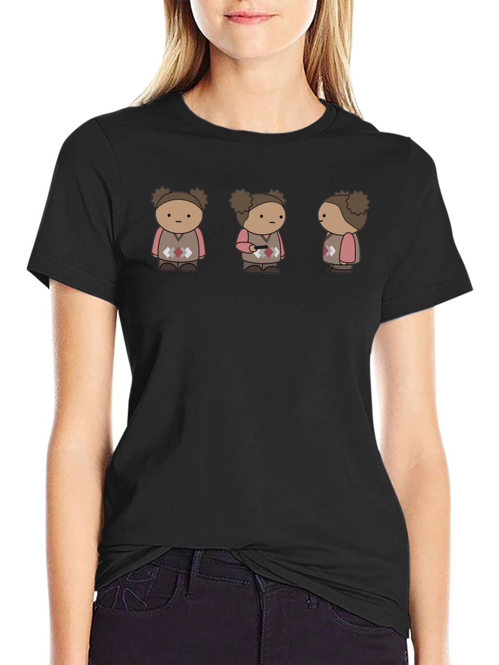 Quirky Character Graphic Print Black T-Shirt