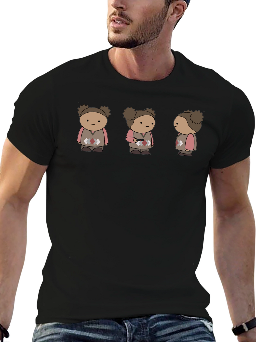 Quirky Character Graphic Print Black T-Shirt