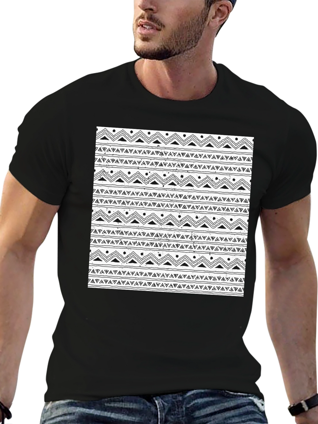 Black Tee with Tribal Pattern