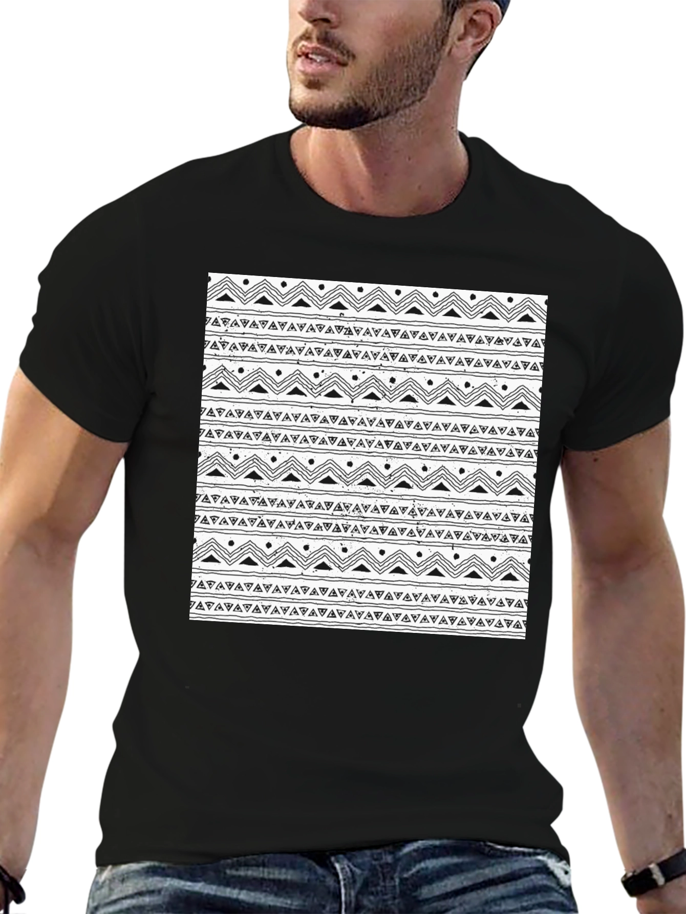 Black Tee with Tribal Pattern