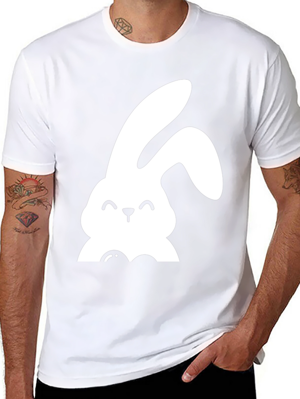 Cute Bunny Graphic Tee - Black Cotton Shirt