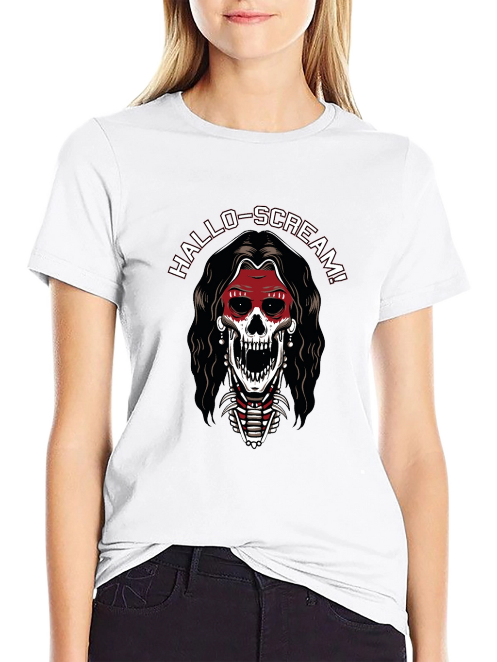 Hallo-Scream Skeleton Graphic T-Shirt