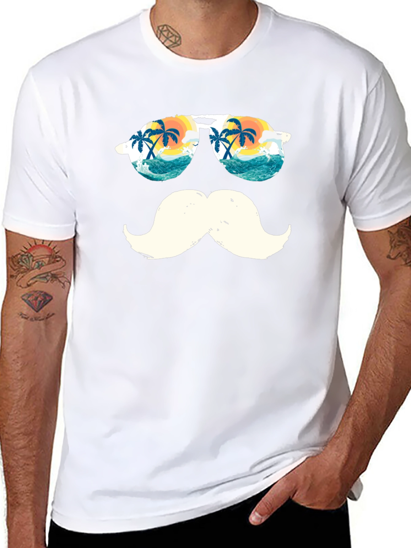 Tropical Mustache T-Shirt - Beach Sunglasses Design