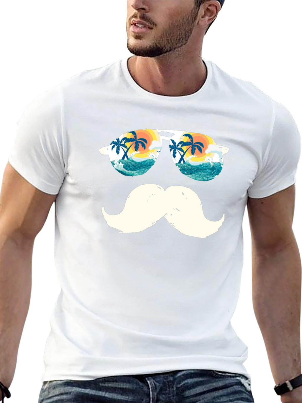 Tropical Mustache T-Shirt - Beach Sunglasses Design
