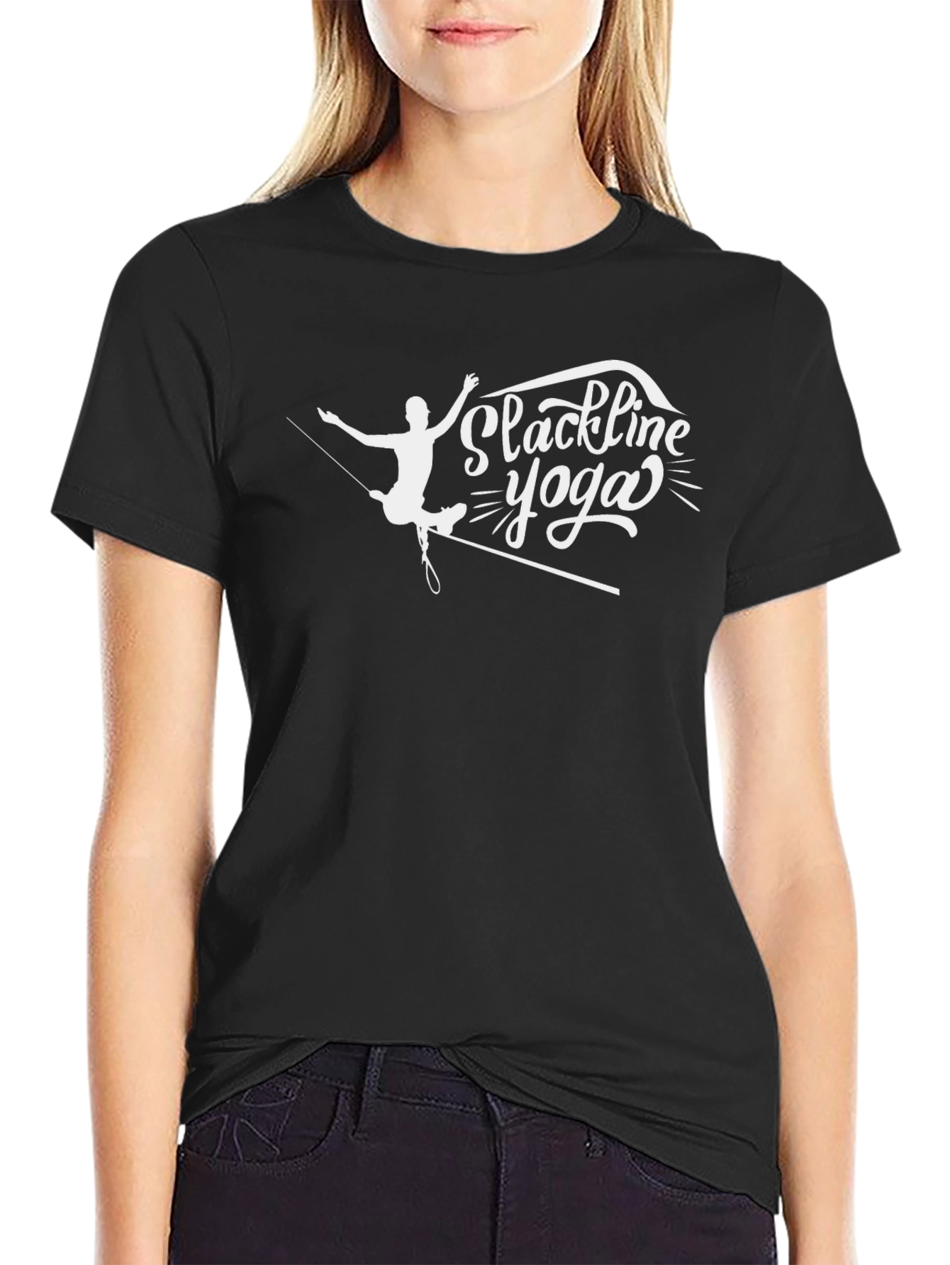 Slackline Yoga Graphic T-Shirt - Black Cotton Blend