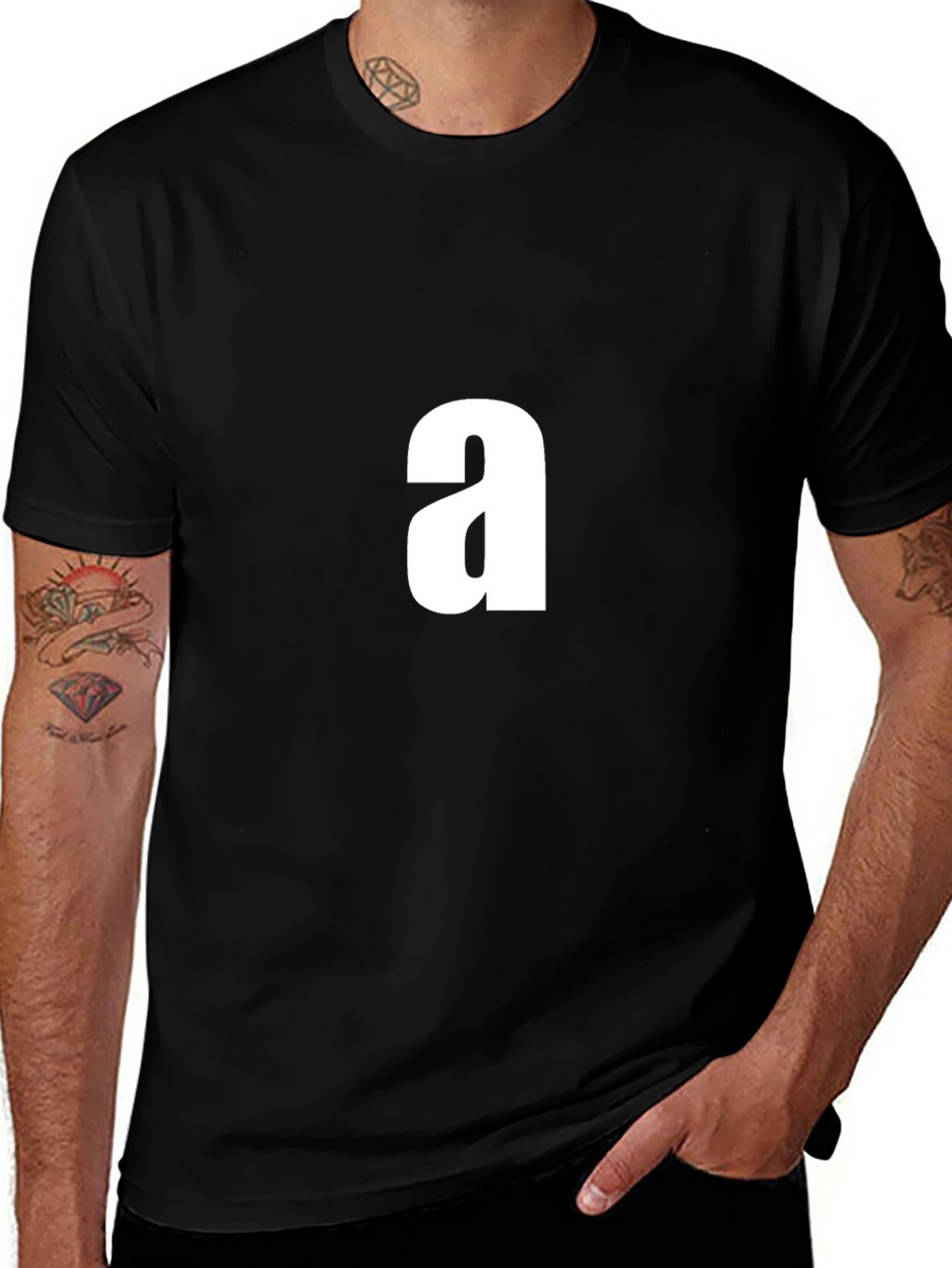 Mens Black T-Shirt with White a Graphic