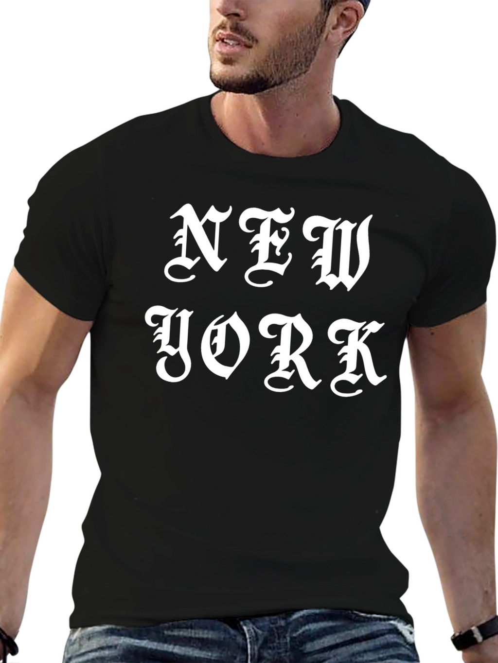 New York Gothic Text Black T-Shirt