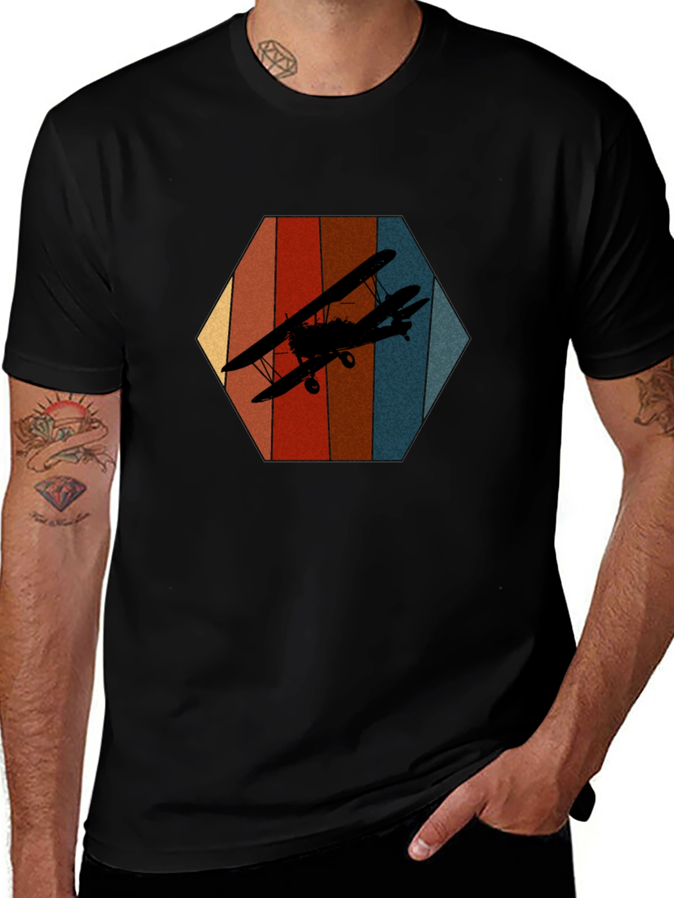 Retro Biplane Graphic Tee - Black