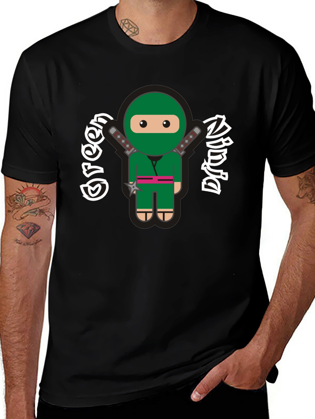 Green Ninja Cartoon Graphic T-Shirt