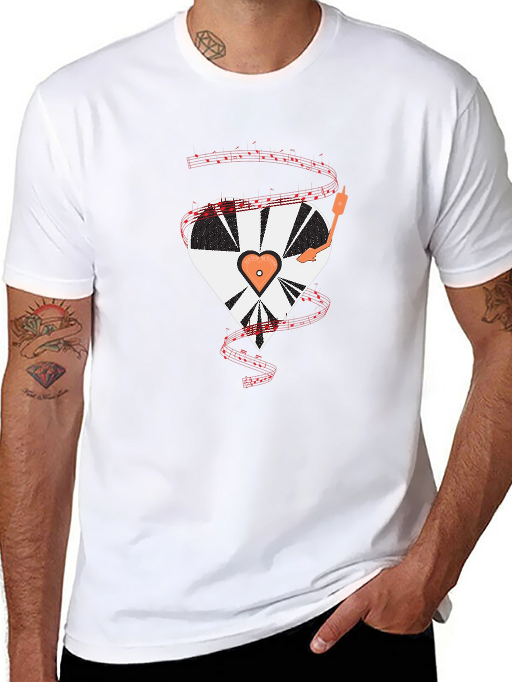 Heart Record Player Black T-Shirt