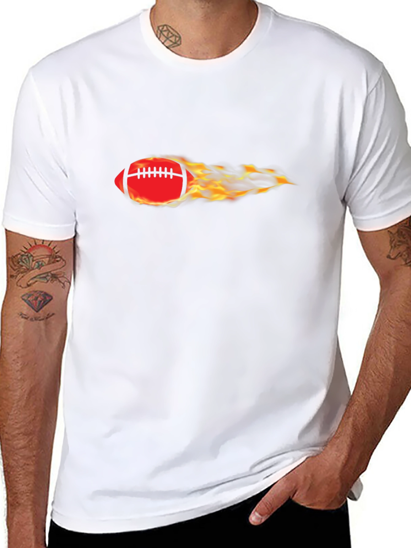 Flaming Football Graphic Tee - Black Cotton Comfort