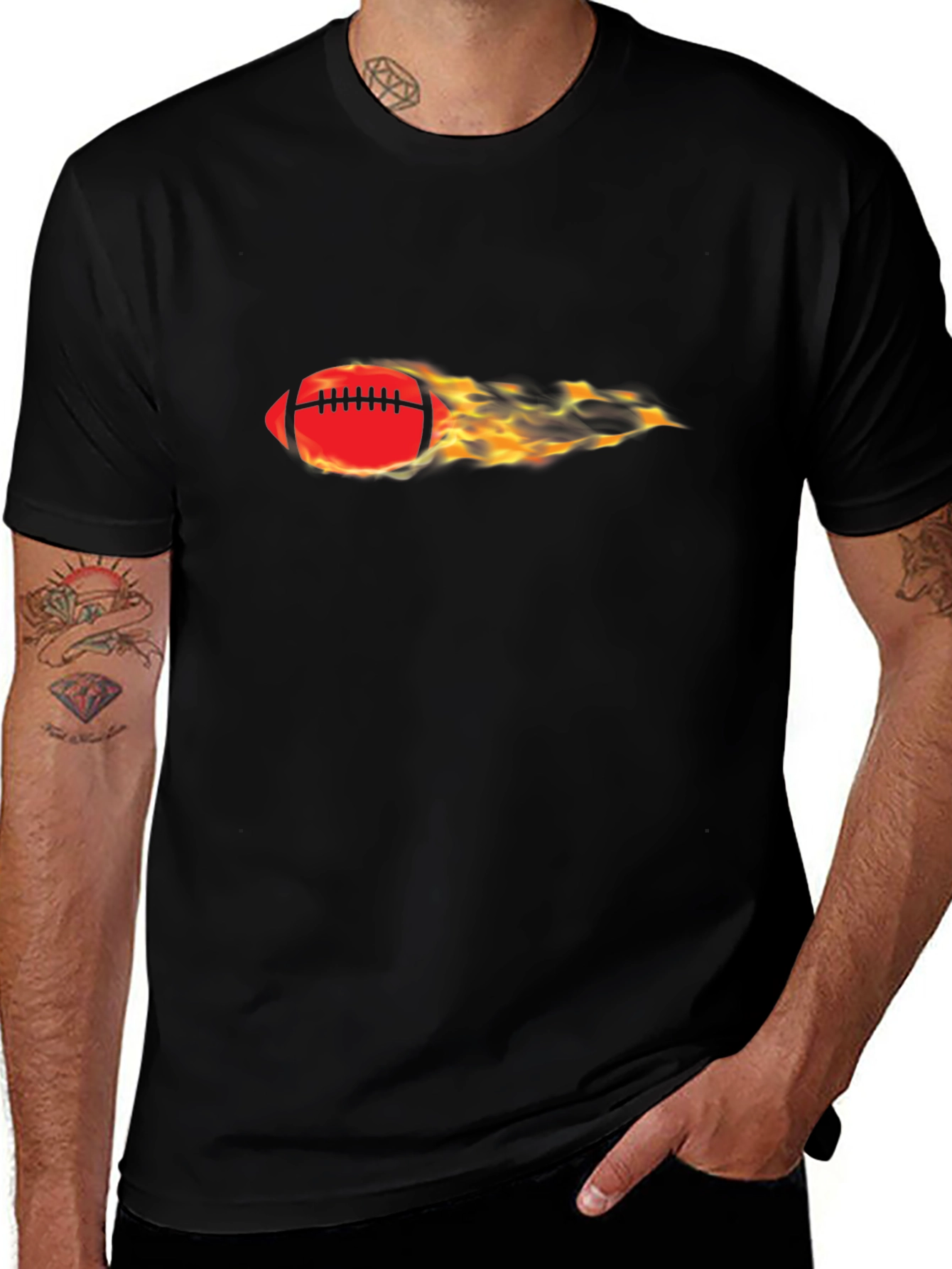 Flaming Football Graphic Tee - Black Cotton Comfort