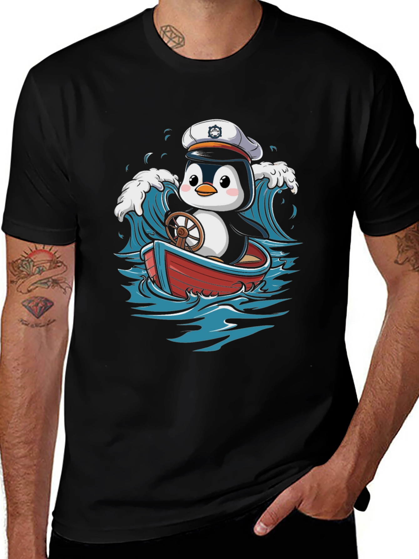 Cute Penguin Sailor T-Shirt - Nautical Cartoon Tee