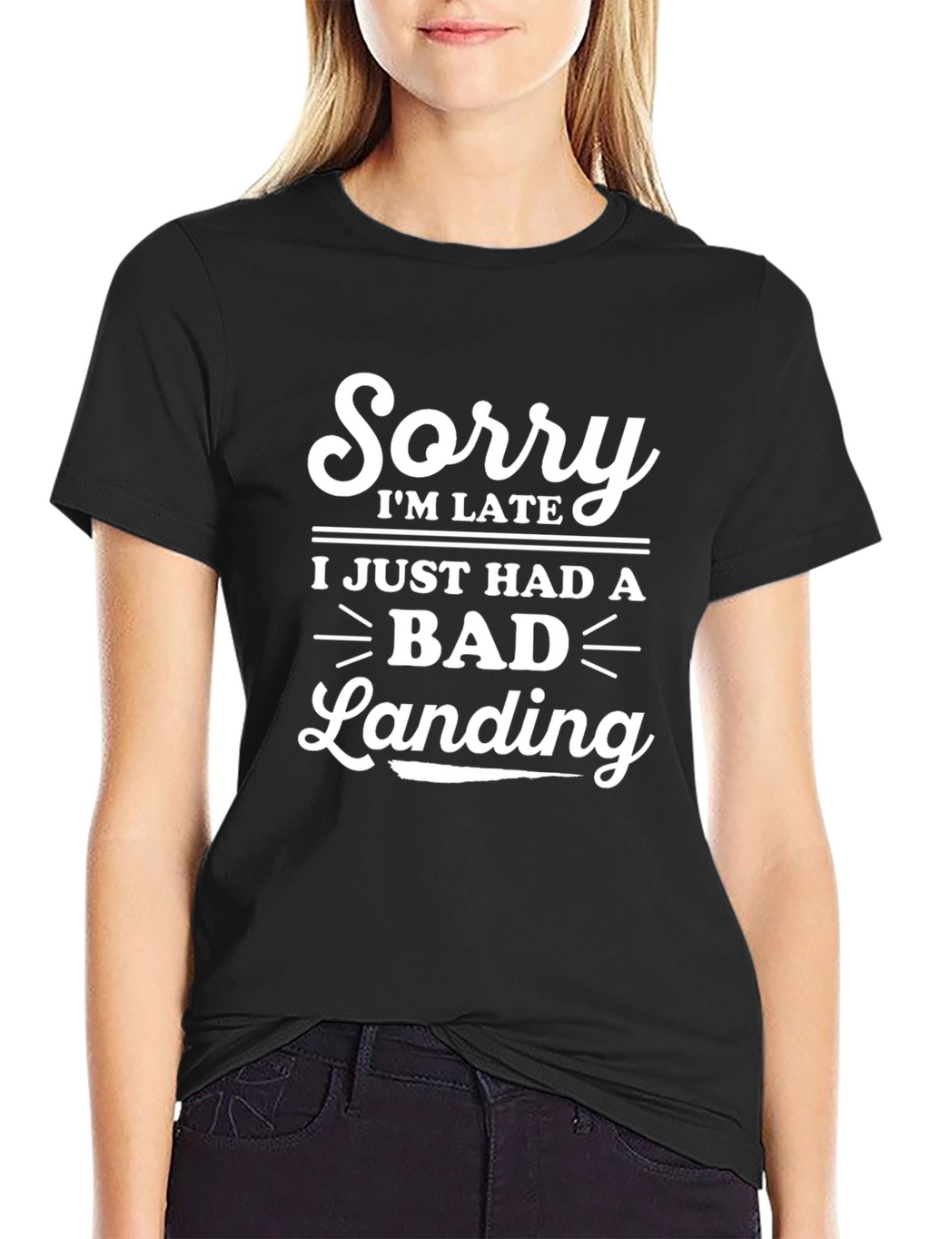 Funny Bad Landing Graphic T-Shirt - Black